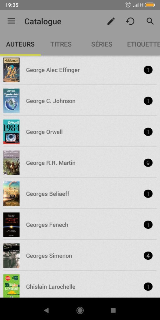 Prestigion eReader - Tri par auteurs